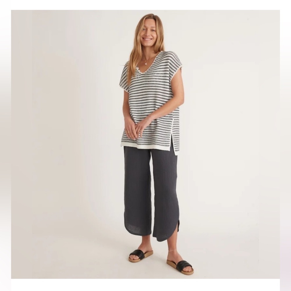 Marine Layer Bay knit Cover Up Blue White Stripe Top Size L/XL Beach Resort Soft
